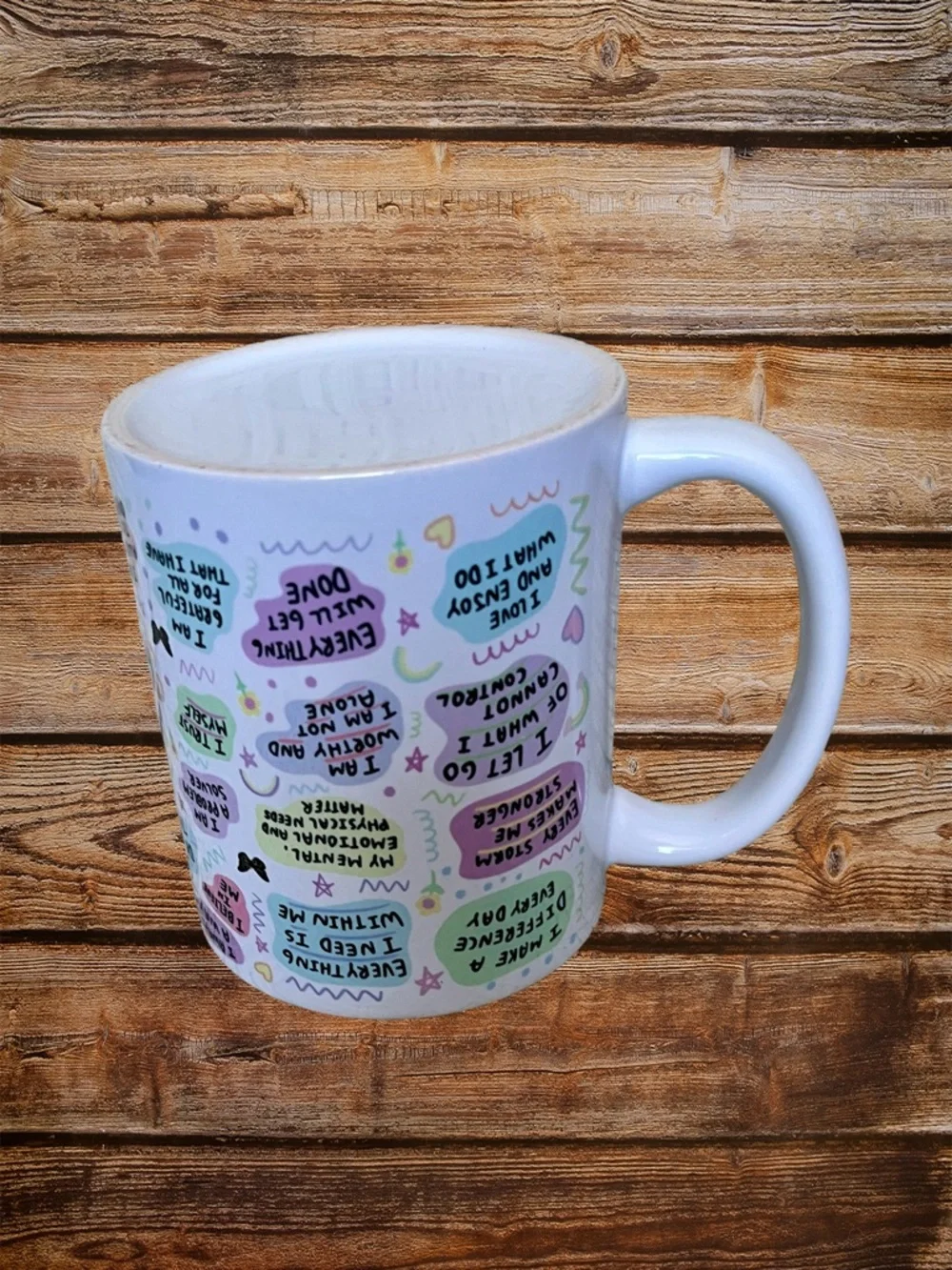Artist Created Mug White Pink Blue Manager Affirmations